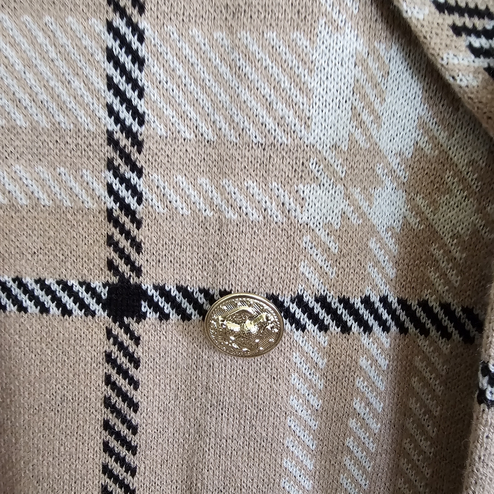 Anne Klein Beige Plaid Jacket Cardigan Size M - Picture 4 of 4